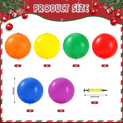 24 Pcs 7.5Inch Christmas Inflatable Ball Neon Color Outdoor Hanging Ornament Blow Up Xmas Inflatable Ornament PVC Christmas Decoration for Yard Lawns Porch Garden Front Door Holiday Decor(Solid Color)