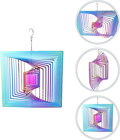 HARFINGTON Wind Spinner Square 9.84" x 13.39" Stainless Steel Reflectors Wind Chimes for Outdoor Devices Metal Decorations Keep Birds Away Yard Garden, Blue/Purple