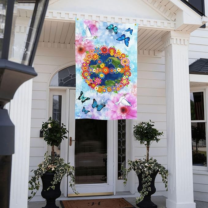 Love Peace Flower Flag 3x5 Ft Outdoor Indoor World Peace Flags Garden Yard Banner Outside Decorative Sign