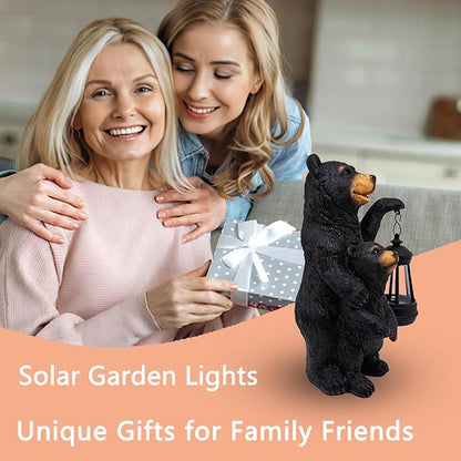 Solar Garden Outdoor Statues Lights Bear Garden Sculptures Birthday Housewarming Gifts for Women Mom Grandma for Patio Yard Lawn Backyard Decorations