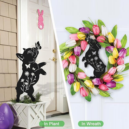 Metal French Bulldog Garden Decor for Outside,Black Dog Silhouette Decorative Yard Art for Outdoor Stakes,Lawn,Pathway,Gifts for Dog Lovers
