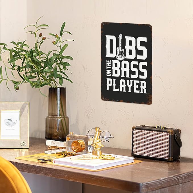 Vintage Tin Signs Guitar Dibs on the Bass Players Retro Metal Wall Decor for Home,Garden & Patio Inspirational Quotes & Funny Life Posters 8x12IN