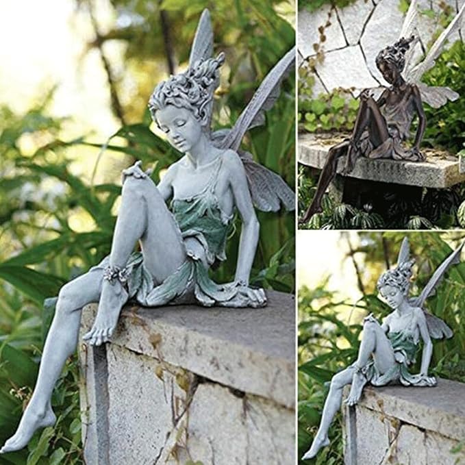 Garden Statues Sitting Fairy Statue Craft Landscaping Yard Decoration,Outdoor Fairy Tale Angel Statue Decoration for Landscaping Yard Yard Ornaments Decor