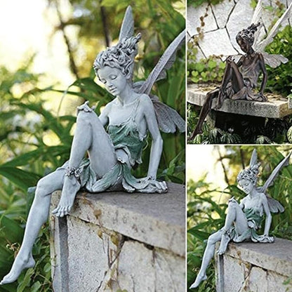 Garden Statues Sitting Fairy Statue Craft Landscaping Yard Decoration,Outdoor Fairy Tale Angel Statue Decoration for Landscaping Yard Yard Ornaments Decor