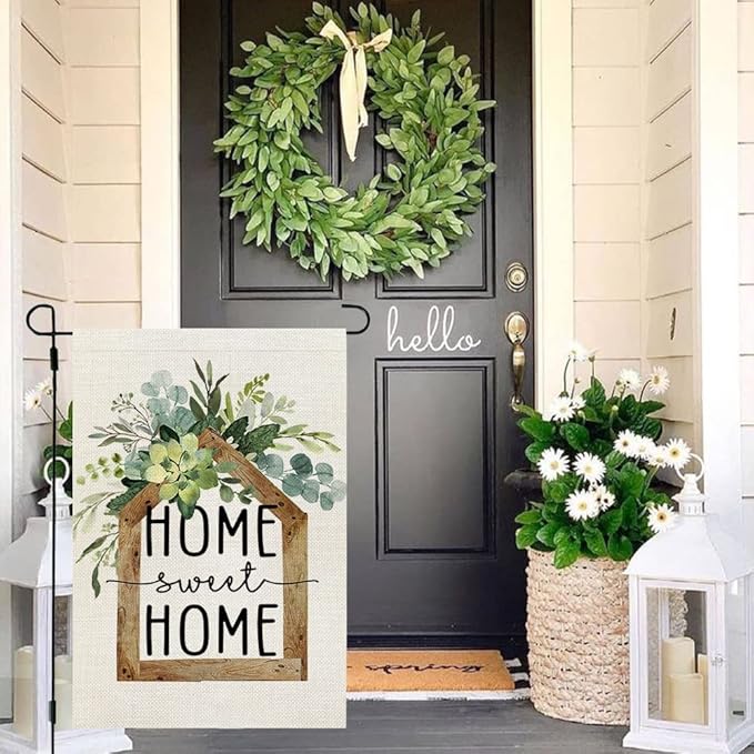 AACORS Eucalyptus Garden Flag 12×18 Inchl Floral Home Sweet Home Decorative Double Sided Holiday Farmhouse Seasonal Outside Decor for Yard AG031