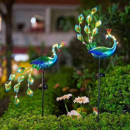 DREAMSOUL Peacock Solar Lights Outdoor 2 Pack, Waterproof Outdoor Solar Lights for Yard Pathway Peacock Garden Decor