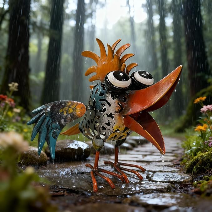 Art Deco Metal Rooster Garden Statue, Weatherproof Outdoor Indoor Decor - Painted Metal Sculpture with Hollow Design, Unique Gift for Housewarming Mother's Day Garden Enthusiasts Yard Housewarming