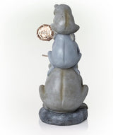 Alpine Corporation 18" Tall Outdoor Stacked Frogs Statue Holding Blessed Flower, Weatherproof Garden Decor, Gray