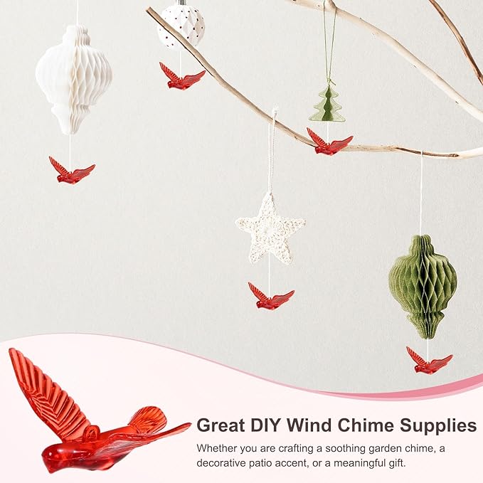 M METERXITY 12-Pack Wind Chime Pendants, 4.3cm Acrylic Peace Dove Shape DIY Wind Chime Parts Supplies for Craft Projects/Custom Home Garden Outdoor Hanging Decorations [Red]