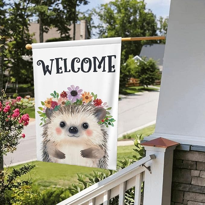 Hedgehog Painting Garden Flags 12×18 Inch Double Sided Decorative Yard Banner Seasonal Flag for Outdoor Outside Decor
