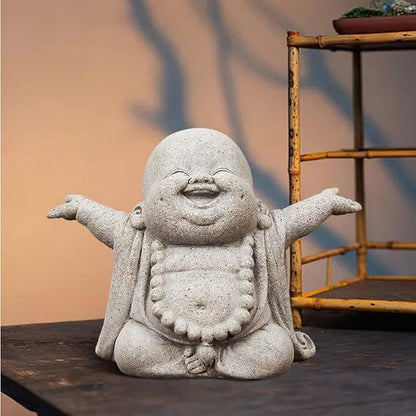 OwMell Japanese Jizo Monk Statue, Buddha Jizo Figurine Memorial Aquarium Statue Ornament - Laughing Buddha