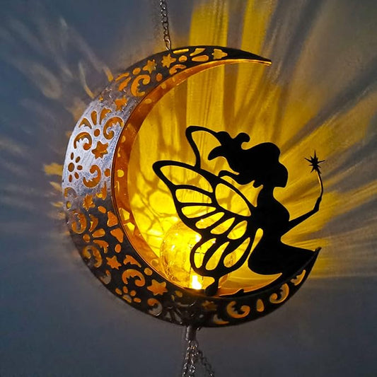 Solar Wind Chimes Moon Fairy Hanging Outdoor Decor Crackle Glass Ball Warm Memorial Wind Chimes Light Patio Lawn Yard Gardening Gift for mom for Grandma Gifts Christmas Decorations