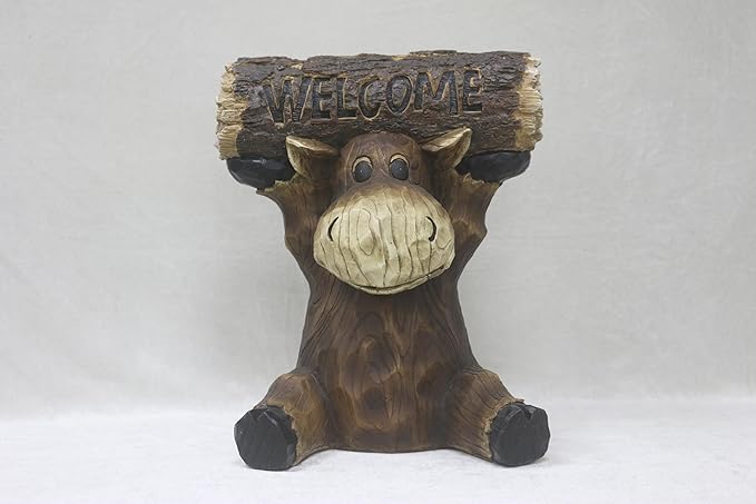 Hi-Line Gift Ltd Moose Cub Holding Welcome Sign Garden Decor