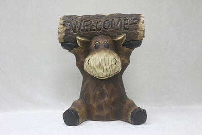 Hi-Line Gift Ltd Moose Cub Holding Welcome Sign Garden Decor