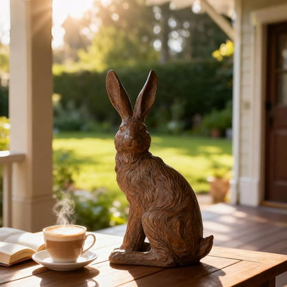 DiliComing Outdoor Rabbit Garden Statue - 12 Inch Large Easter Bunny Decor Brown Resin Animal Sculpture for Home Lawn Yard Decorations Womens Gifts