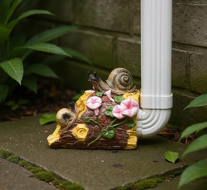 Elenon Snail Decorative Gutter Downspout Extension Statue, Gutter Guardian Rain Downspout Extender, Garden Splash Block Outdoor Sculpture for 3" × 4" Down Spouts Decor