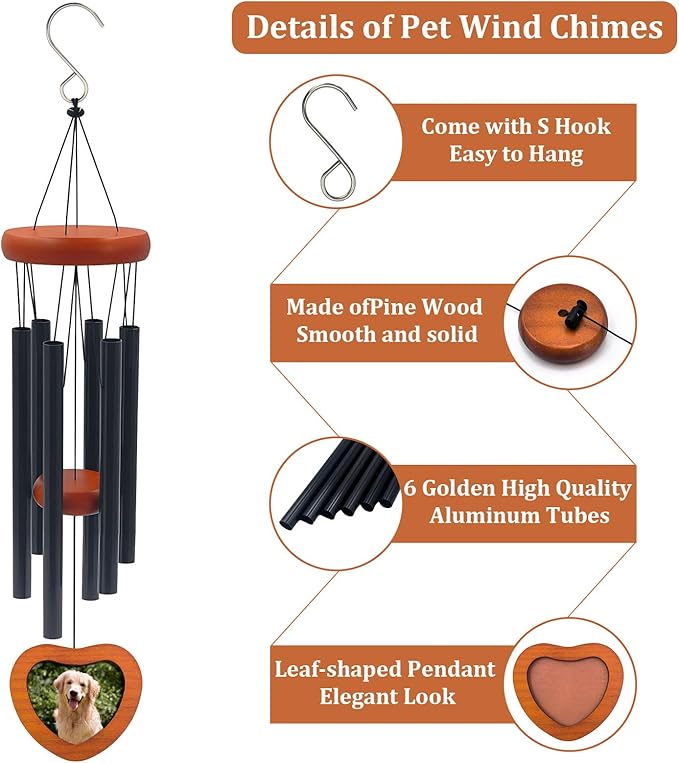 Pet Memorial Wind Chimes，Loss Pets Sympathy Gift Dogs Passing Away Gift, Remembrance Bereavement Gift,in Memory of Dogs Cats Gifts