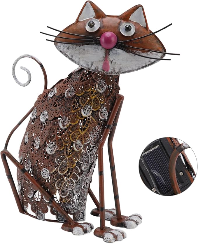 FLEXMAN Solar Lamp, Cat Figurine Patio Ornament Light Solar Lanterns Iron Outdoor cat Statues Garden Decor for Lawn, Patio, Backyard, Road Front Porch