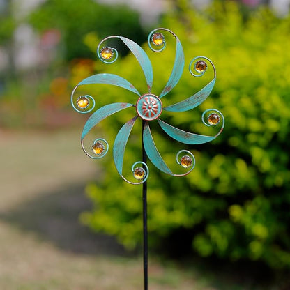 Stargarden 2Pack Wind Spinner, Metal Outdoor Wind Sculptures & Spinners, Small Garden Pinwheels for Yard and Garden Decor(Green)