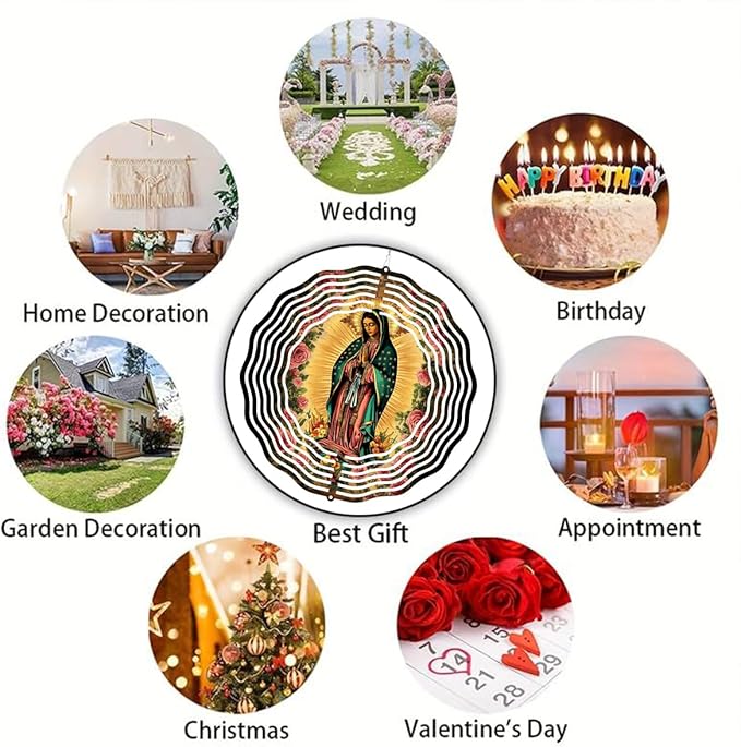 Virgin Mary Prayer Wind Spinner, Metal Wind Spinners Outdoor Indoor, Virgin Mary Rose Hanging Garden Decor for Outside, Stainless Wind Spinners for Yard and Garden 10 inch 3D (25.76X25 CM)