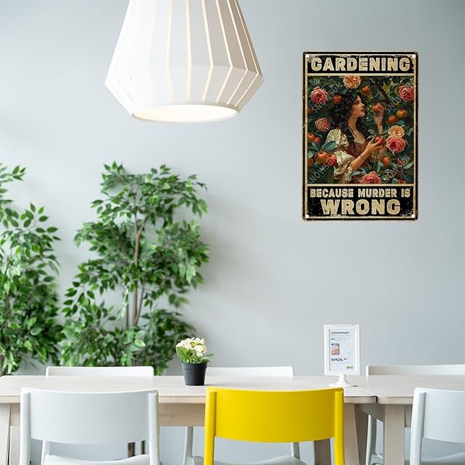 snowsun Vintage Metal Signs Girl Garden Because Muder Is Wrong Funny Tin Sign Wall Decor for Living Room Bedroom Garden Yard Bar Cafe 8×12 Inches