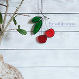 Stained Glass red Cherry Window Hanging Sun Catcher Christmas Thanksgiving Gifts Birthday Gifts for Lover and Friends