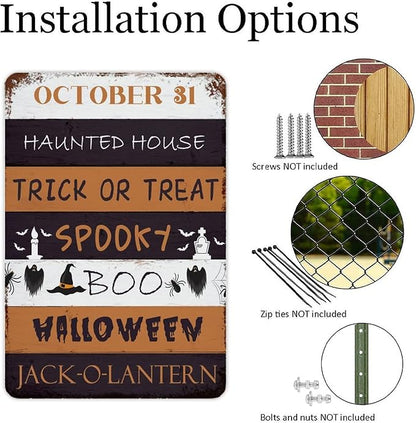 October 31 Happy Halloween Trick Or Treat Be Ware Spooky Ghost Aluminum Tin Metal Sign for Indoor Outdoor Business Retail Store Patio Yard Home Decor Wall Art Print Poster 12"x18"