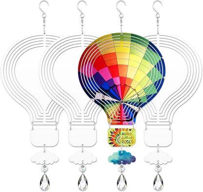 4Pack 8inch Sublimation Wind Spinner Blanks 3D Aluminum Metal Wind Sculpture Kinetic Spinners for Yard and Garden Indoor Art Ornaments Hanging Decoration (Hot Air Balloon)