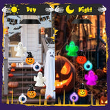 GlikCeil Halloween Solar Wind Chimes 27.5Inch Halloween Decorations Outside Waterproof Hanging LED for Yard, Porch, Patio, Party, Color Changing Eyeballs Ghost Lights(Mixed)