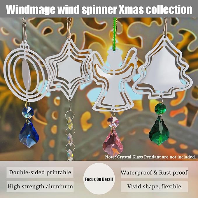 16Packs 3inch Sublimation Wind Spinner Blanks 3D Aluminum Metal Wind Sculpture Kinetic Spinners for Yard and Garden Indoor Art Sublimation Christmas Ornament Hanging Decoration