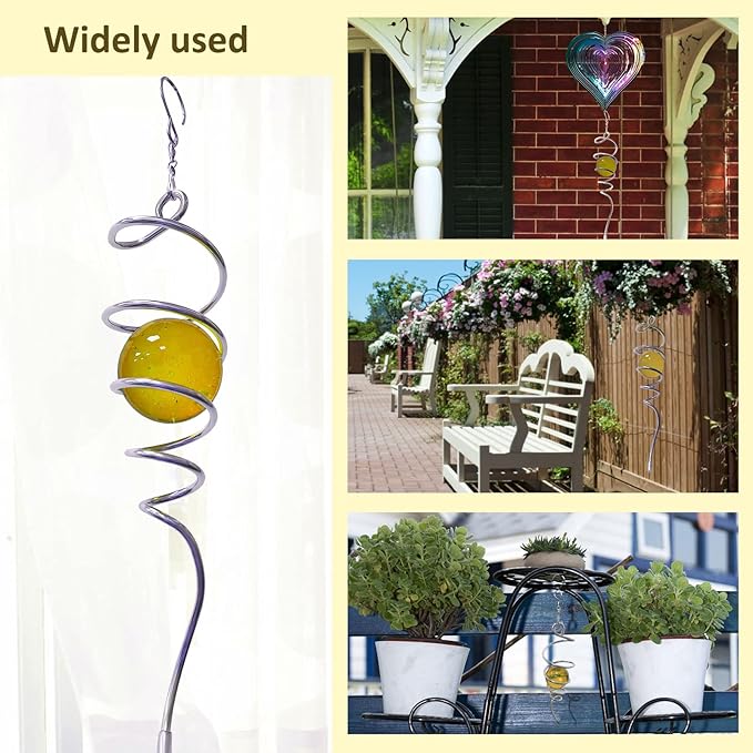 Aoedelyart Gazing Ball Spiral Wind Spinner Tail Sun Catcher 11inch Tail and 2 inch Glass Orb.Decorative Wind Spinner Stabilizer Indoor Outdoor Garden Decoration,Garden Gift -13 inch Height(Gold)