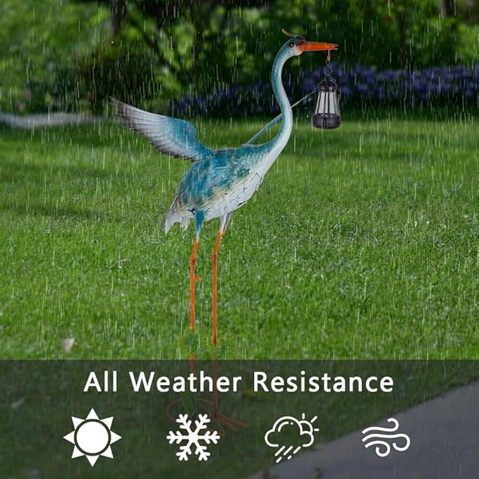 DREAMSOUL Solar Garden Statues 40.6 Inch Tall Heron Outdoor Statues, Metal Crane Statue for Garden, Patio, Yard Decor