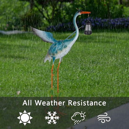 DREAMSOUL Solar Garden Statues 40.6 Inch Tall Heron Outdoor Statues, Metal Crane Statue for Garden, Patio, Yard Decor