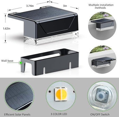Solar Fence Lights Outdoor - 3000/4000/6000K 3 Mode, IP65 Waterproof Fence Lights Solar Powered, Dusk to Dawn Solar Light for Outside, Backyard/Step/Patio/Deck/Stair Railings and Wall (12 pack)