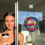 Rngmsi Stained Glass Window Hanging, 7.8″ Flamingo Sun Catchers with Hook Indoor Window Summer Decor, Decorative Suncatchers Hanging Ornaments Home Garden Art Gift for Housewarming