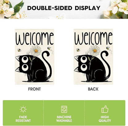 AVOIN colorlife Black Cat Spring Summer Garden Flag 12x18 Inch Double Sided Outside, Seasonal Daisy Welcome Yard Outdoor Flag