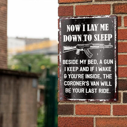 Funny Gun Sign for Home Security No Trespassing Private Property Metal Tin Sign for Wall Door Porch Yard Outdoor Vintage Decor 8" x 12"