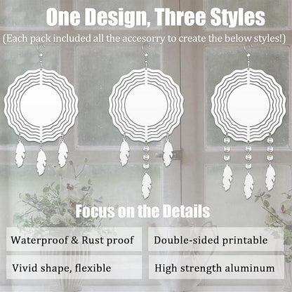 4Pack 10 inch Sublimation Wind Spinner Blanks 3D Aluminum Metal Wind Sculpture Kinetic Spinners for Yard and Garden Indoor Art Ornaments Hanging Decoration (Feather)