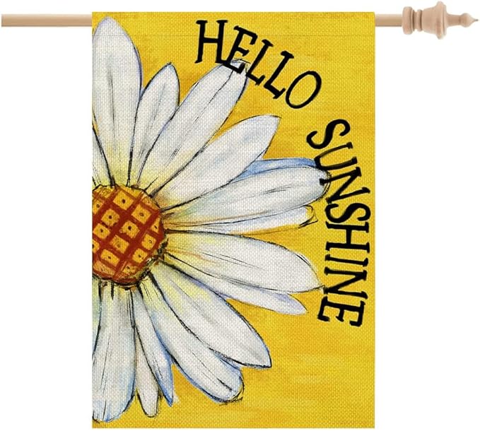 CROWNED BEAUTY Summer House Flag Daisy Double Sided 28x40 Inches Large Burlap Seasonal Welcome Yard Porch Decoration for Outside (Yellow)