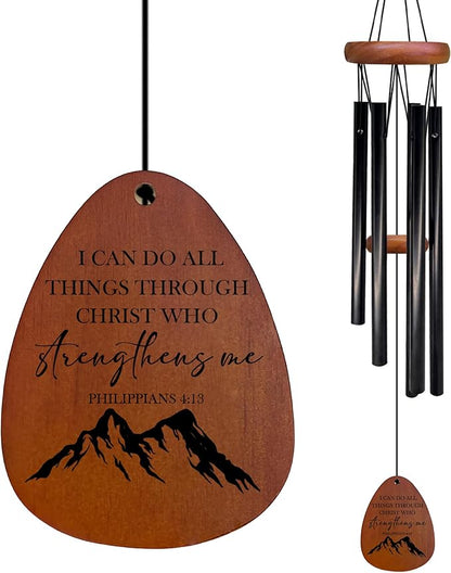 I Can Do All Things Through Christ Wind Chimes, Christian Religious Wind Chimes for Outside, Motivational Gifts for Friends Family Women Men, Inspirational Sign Bible Verse Chime 26" Inches