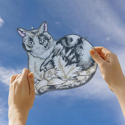 Cat Stained Glass Window Hangings Panel Sun Catcher Wall Art Home Garden Indoor Farmhouse Decor Gifts Pet Loss Memorial Kitty Lover