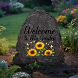 Garden Stone Sculpture with Bees and Sunflowers, Solar Resin Outdoor Sculpture, Suitable As A Grave Decoration for Gardens, Lawns, Cemeteries, Memorial Gifts, Home Decoration