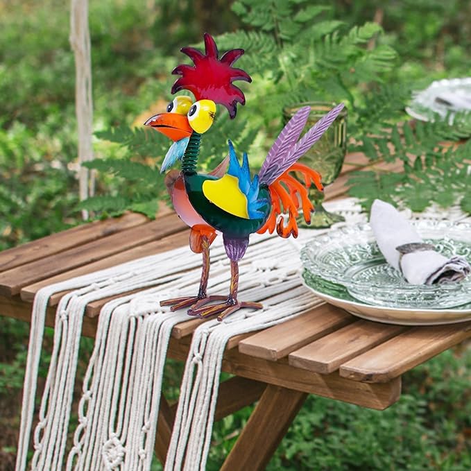 MSUIINT Garden Rooster Statues Sculpture, Outdoor Animal Statues, Metal Rooster Statues, Chicken Ornaments Yard Art for Backyard Patio Lawn Decorations