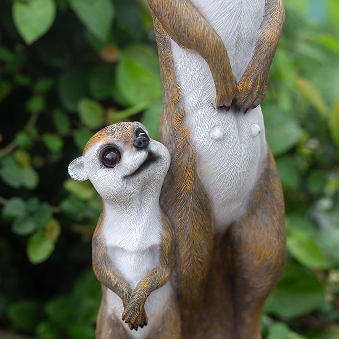 Outdoor Meerkat Sculpture Garden Decoration, Simulated Animal Courtyard Decoration, 17.7 inch Outdoor Decorative Animal Figurine, Parent and Baby Design