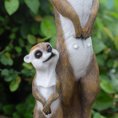 Outdoor Meerkat Sculpture Garden Decoration, Simulated Animal Courtyard Decoration, 17.7 inch Outdoor Decorative Animal Figurine, Parent and Baby Design