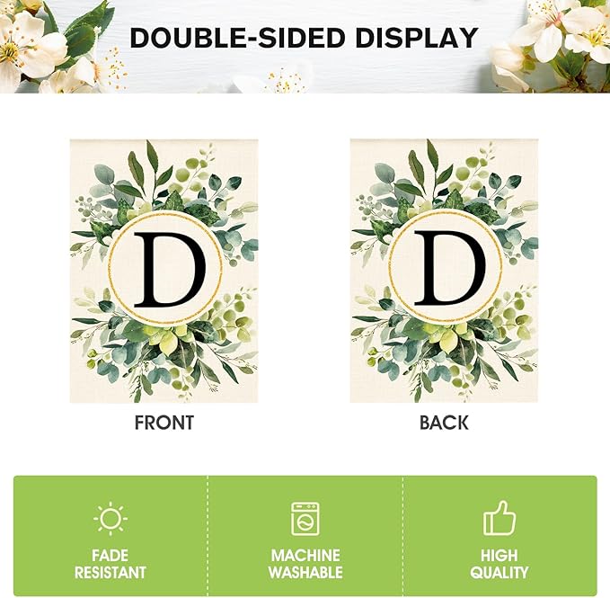 AVOIN colorlife Monogram Letter D Floral House Flag 28x40 Inch Double Sided Outside, Family Last Name Initial Yard Outdoor Decoration