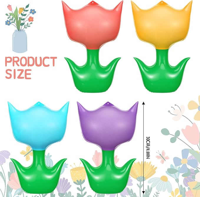 12 Pieces 12 Inch Spring Inflatable Decor Large Tulip Flower Inflatable Hanging Ornaments Easter Spring Yard Decoration Indoor Outdoor Colorful Tulips for Yard Home Birthday Party Decor