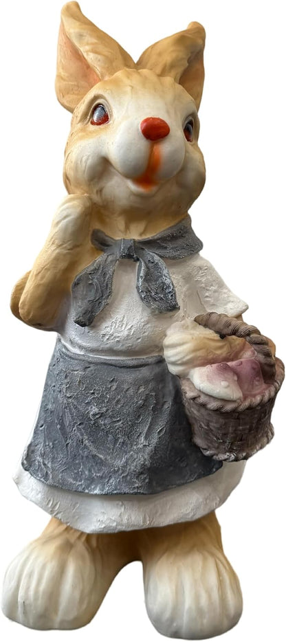15inch Resin Bunny Garden Statue, Outdoor Easter Decor, Rabbit Topiary Sculpture for Yard, Patio, Lawn(Basket)