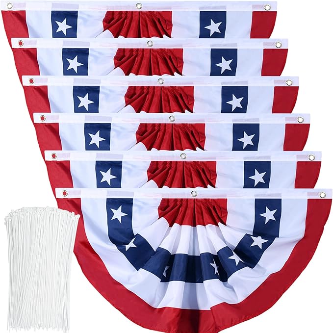 American Flag Bunting Patriotic Pleated Fan Flag USA Flags with Brass Grommets and Zip Ties for 4th of July Memorial Day Decoration Outdoor (6, 1.5x3 Feet)