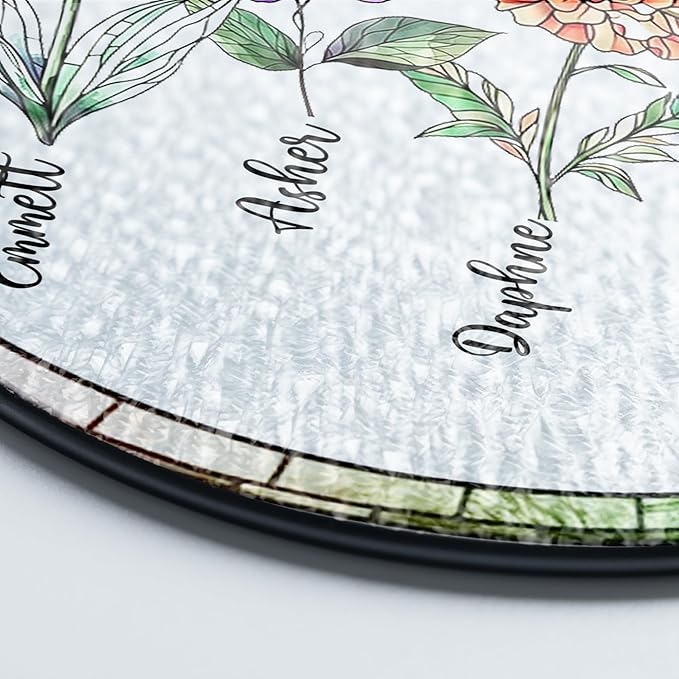 Personalized Grandma’s Garden Stained Glass Window Hanging Ornament, Custom Birth Month Flowers with Kids’ Names, Grandma Love Grows Here Floral Art Decoration, for Mom Grandma/1